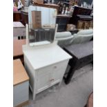 A WHITE PAINTED DRESSING CHEST WITH GLASS KNOBS, 26" WIDE