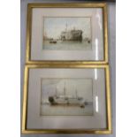 A PAIR OF 19TH CENTURY MARITIME / NAVAL WATERCOLOURS OF H.M.S EXCELLENT & H.M.S CAMBRIDGE, SIGNED