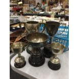 FIVE SILVER PLATED TROPHY CUPS TO INCLUDE FOR LEIGH SC