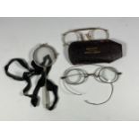 THREE VINTAGE ITEMS - YELLOW METAL CASED SPECTACLES ETC