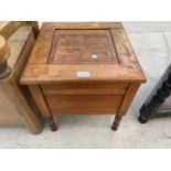 A VICTORIAN BOX COMMODE ON TURNED LEGS