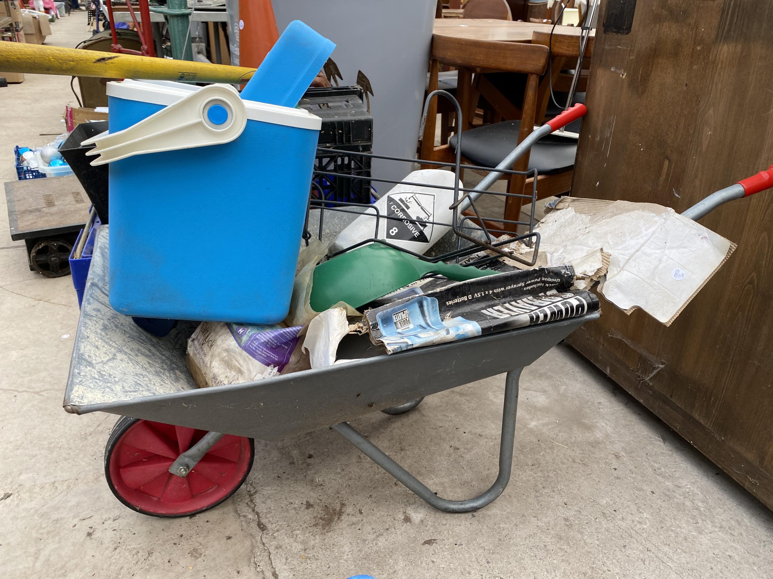 A LARGE ASSORTMENT OF ITEMS TO INCLUDE A WHEEL BARROW, A COOL BOX AND A CHESHIRE EAST COUNCIL - Image 2 of 5