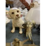 TWO ITEMS - A VINTAGE BRASS ELEPHANT & CATS & CO CERAMIC DOG FIGURE
