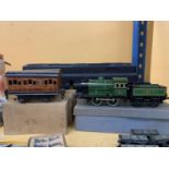 TWO BOXED BING LNER STEAM TRAINS WITH TENDERS AND THREE BOXED PASSENGER CARRIAGES