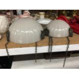 TWO VINTAGE JEFFERSON MOONSTONE CEILING LIGHTS WITH GLASS SHADES AND BRASS CHERUBS