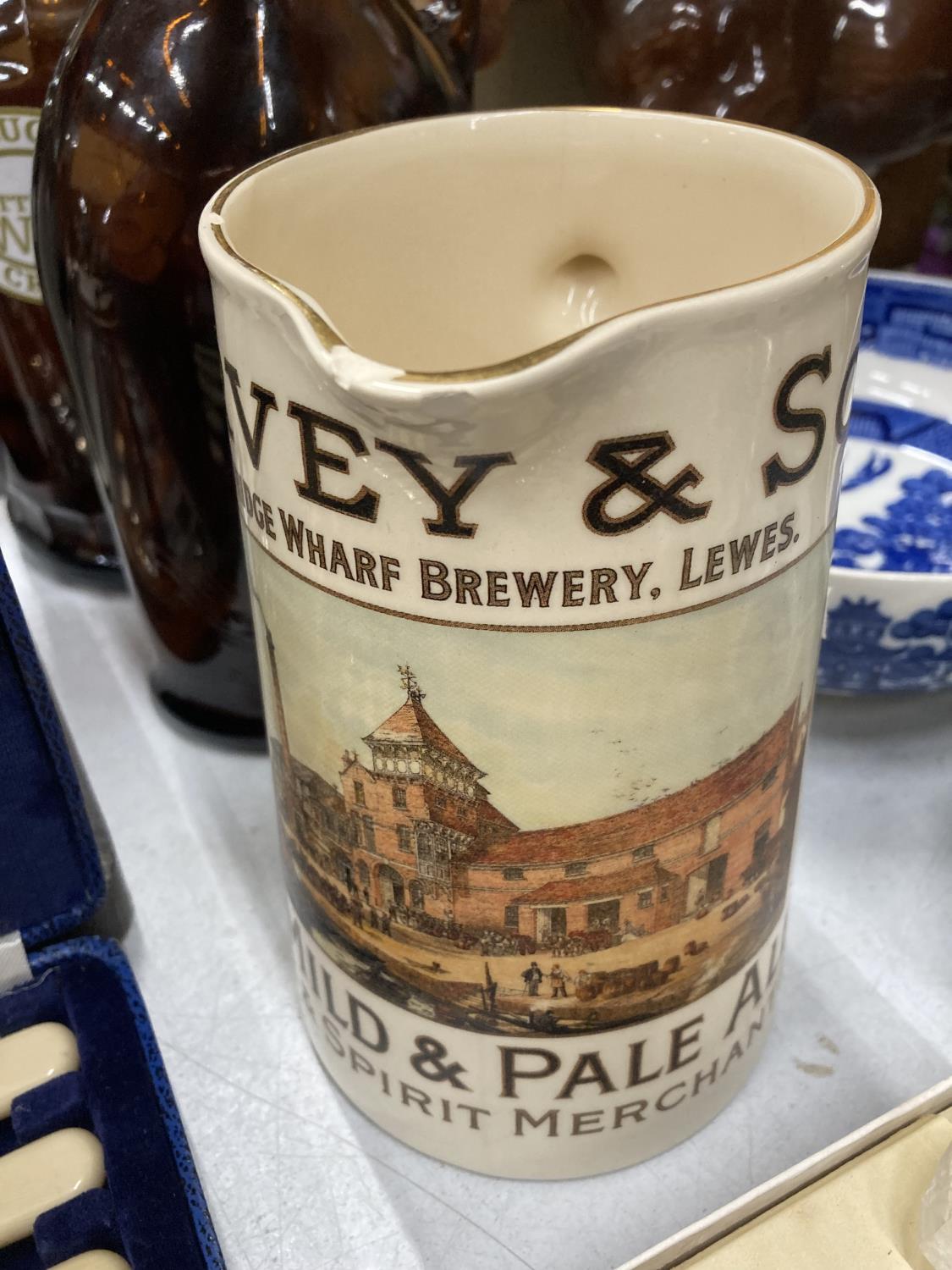 A HARVEY AND SONS BREWERY WATER JUG, COTTERIDGE WINES BOTTLE PLUS ONE OTHER - Image 3 of 4