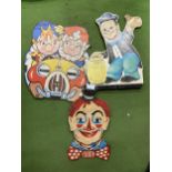 THREE ITEMS - SIMPLEX TOYS CLOWN, NODDY CALENDAR & MOVING FIGURE