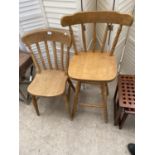 A VICTORIAN STYLE KITCHEN CHAIR AND KITCHEN STOOL