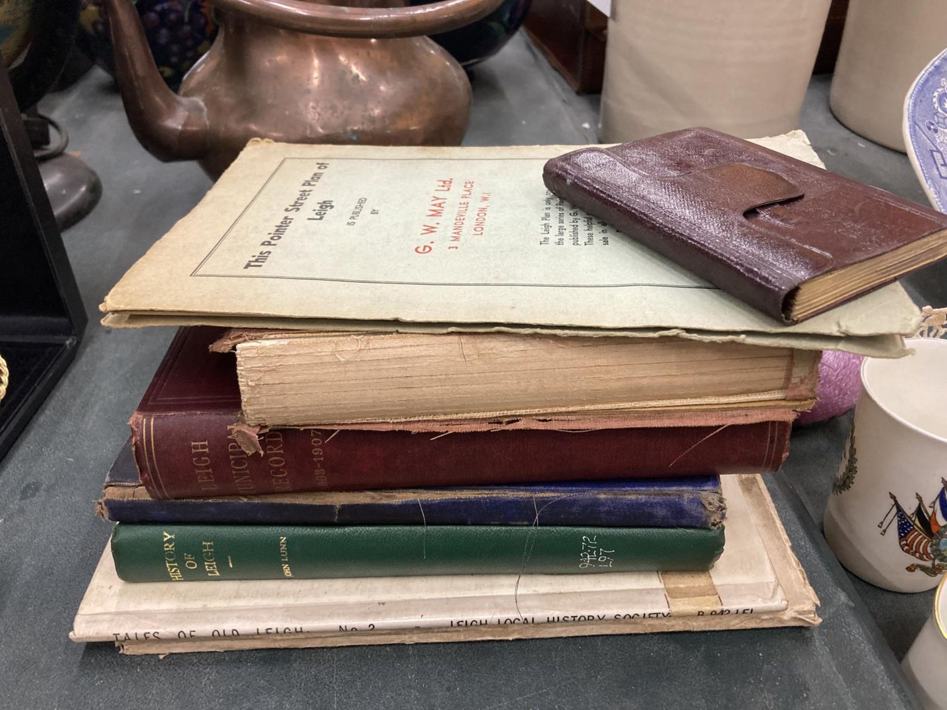 A QUANTITY OF VINTAGE BOOKS, ETC RELATING TO LEIGH