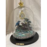 A GLASS DOMED SCULPTURE TITLED 'TREASURES OF THE MORNING' WITH A POCKET WATCH