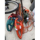 THREE ELECTRIC HEDGE TRIMMERS TO INCLUDE BOSCH AND BLAKC AND DECKER ETC