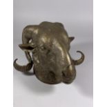 A HEAVY BRASS MODEL OF A RAMS HEAD