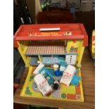 TWO VINTAGE FISHER PRICE PLAY CENTRES TO INCLUDE A CHILDRENS HOSPITAL AND A HOUSE WITH ACCESSORIES