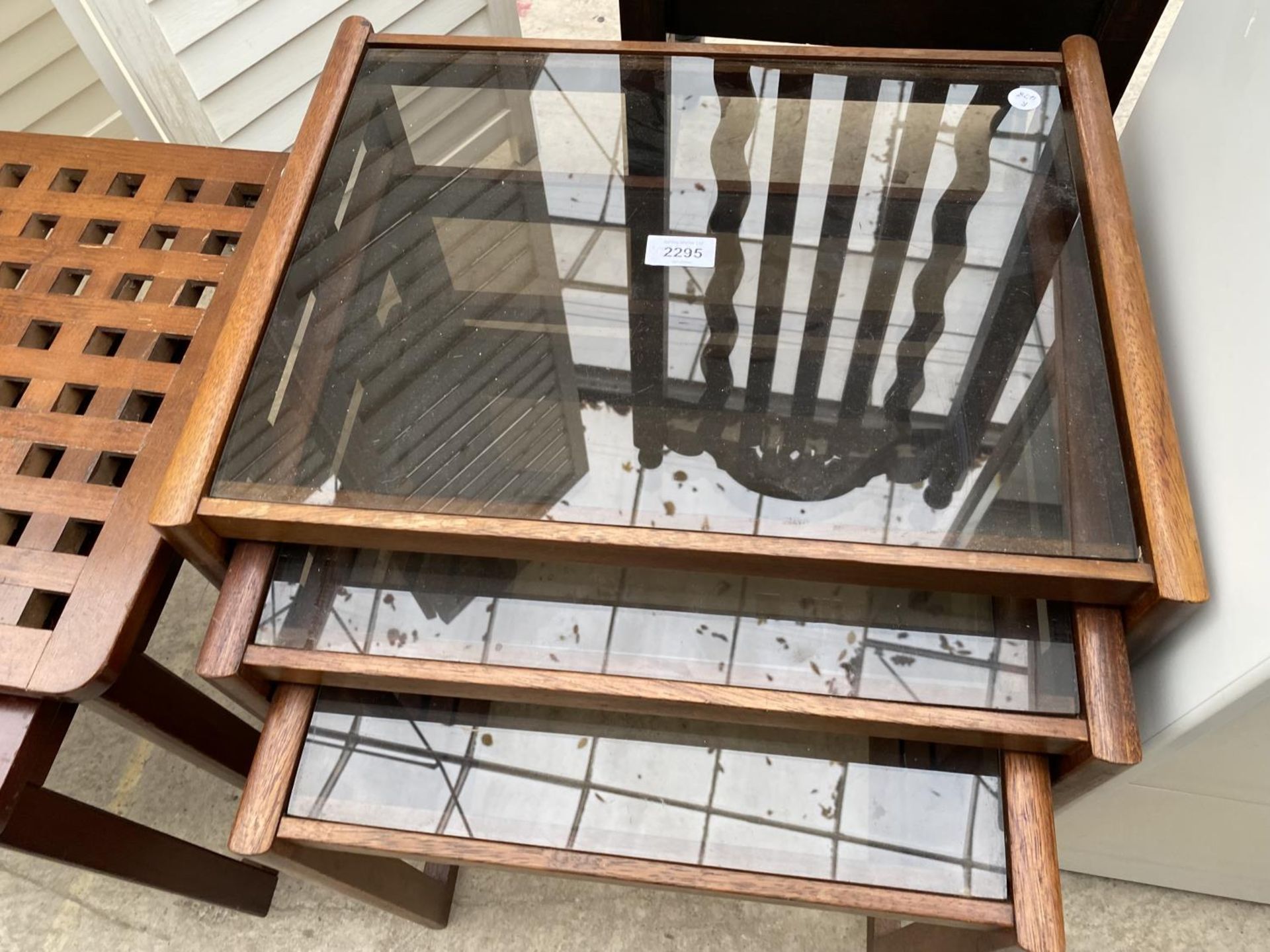 A RETRO NEST OF THREE TABLES WITH SMOKED GLASS TOP - Image 3 of 3