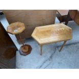 A HANDMADE LOZENGE SHAPED OCASIONAL TABLE AND SIMILAR WINE TABLE