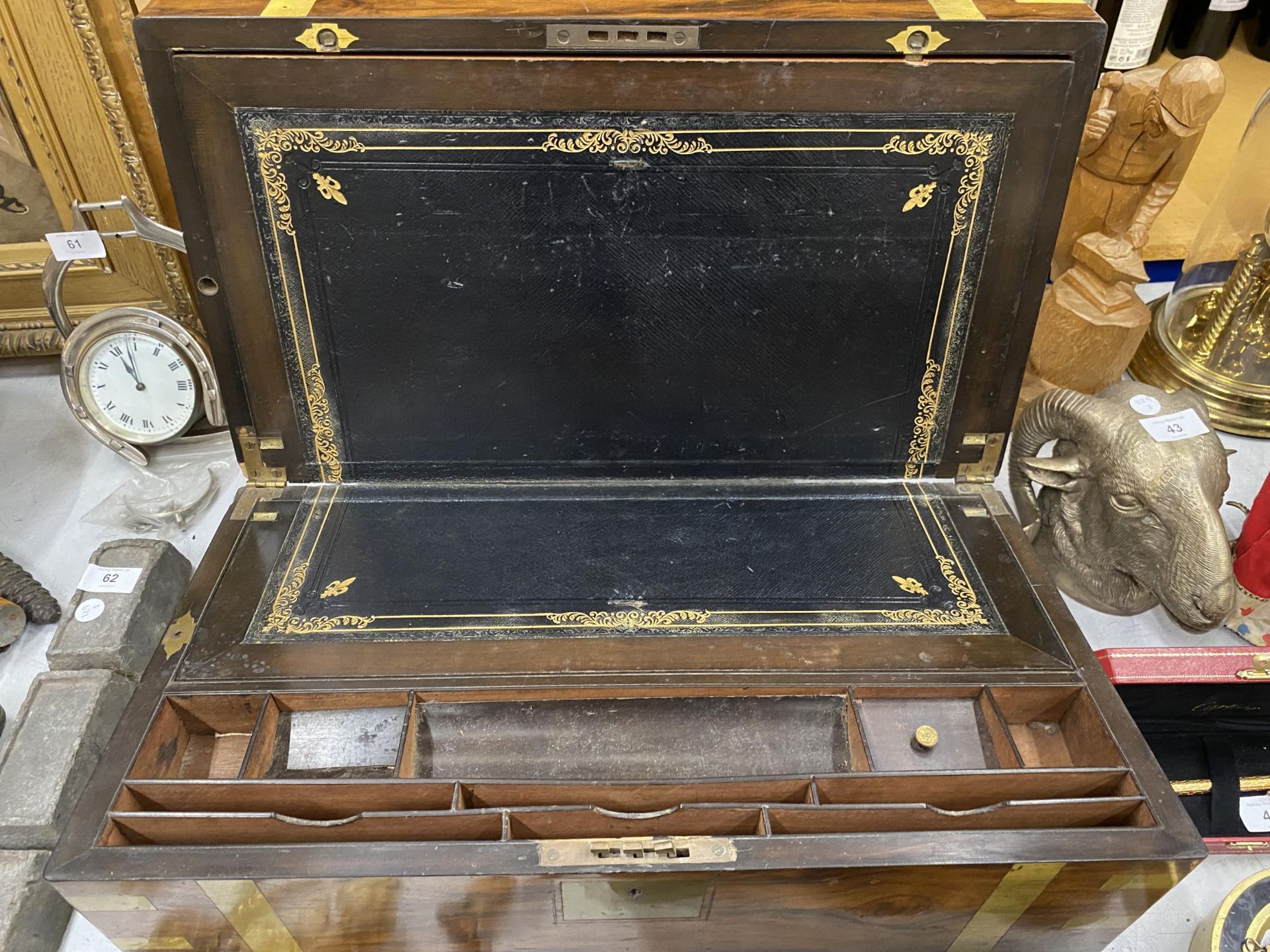 A MAHOGANY AND BRASS CAMPAIGN WRITING SLOPE WITH SECRET SIDE DRAWER, 25 X 25 X 51CM - Image 3 of 4