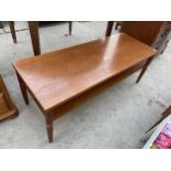 A RETRO TEAK TWO TIER COFFEE TABLE, 42X16"