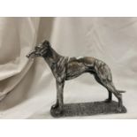 A SILVER CHROMED FIGURE OF A STANDING GREYHOUND HEIGHT 14CM