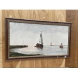 A FRAMED OIL ON CANVAS OF AN OCEAN SCENE SIGNED TO THE BOTTOM RIGHT HAND CORNER