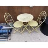 A FOLDING METAL BISTRO SET COMPRISING OF A ROUND TABLE AND TWO CHAIRS