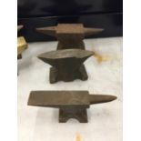 THREE MINIATURE SALES REPRESENTATIVE'S CAST IRON SAMPLE ANVILS