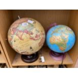 TWO ILLUMINATED WORLD GLOBES