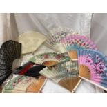A QUANTITY OF VINTAGE FANS TO INCLUDE PAPER AND LACE EXAMPLES - 10 IN TOTAL