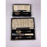 TWO BOXED ITEMS - SILVER SPOON AND SILVER FLATWARE SET (KNIFE IS STAINLESS)