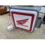 A HONDA DOUBLE SIDED ILLUMINATED LIGHT BOX SIGN - WORKING ORDER AT TIME OF CATALOGUING. WIDTH