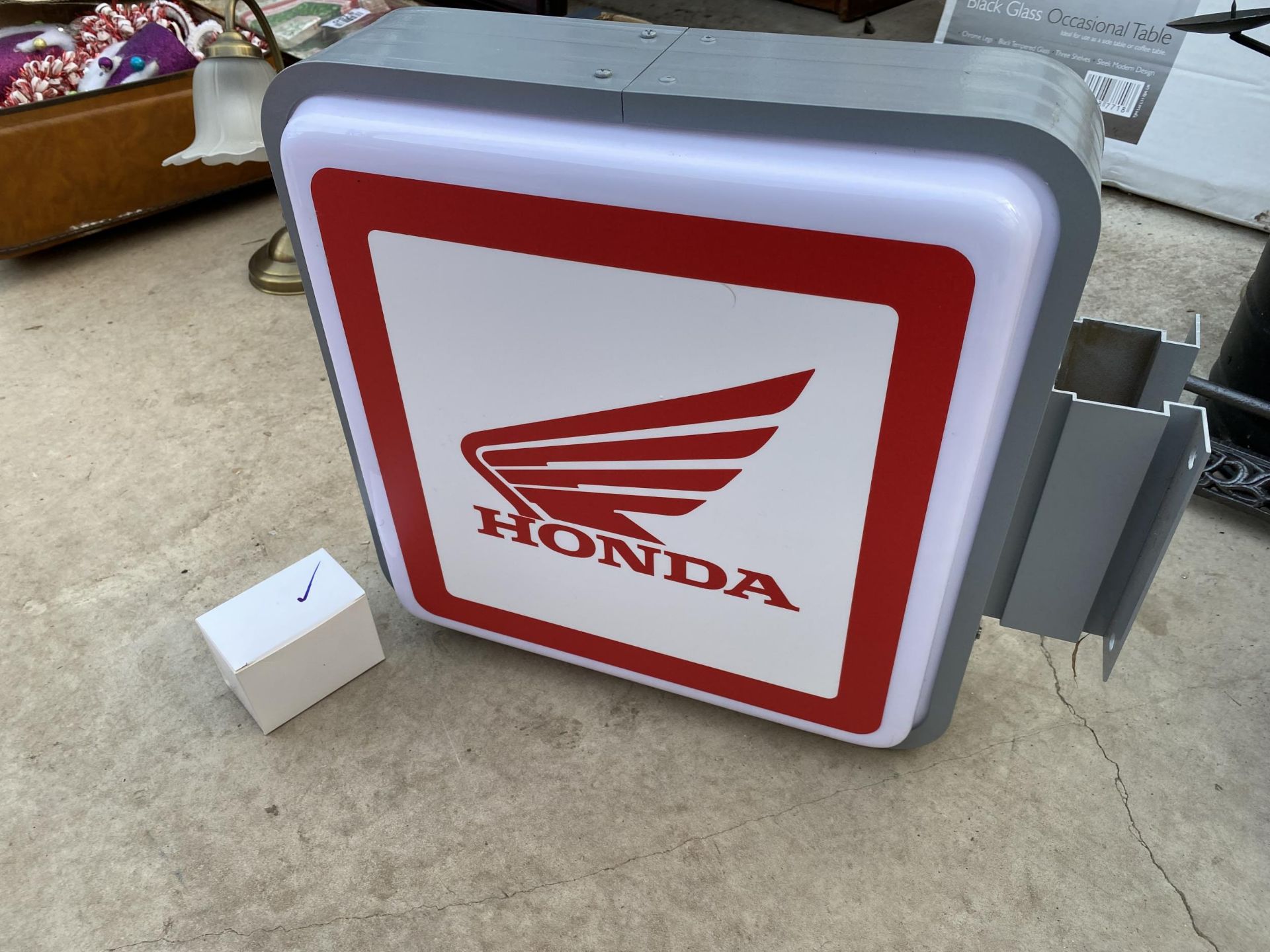 A HONDA DOUBLE SIDED ILLUMINATED LIGHT BOX SIGN - WORKING ORDER AT TIME OF CATALOGUING. WIDTH