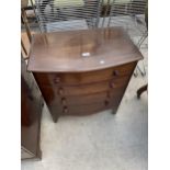 A VICTORIAN MAHOGANY BOWFRONTED CHEST OF FOUR DRAWERS, 24" WIDE