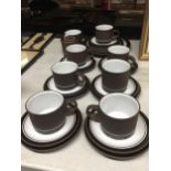 A HORNSEA POTTERY TEASET TOINCLUDE CUPS, SAUCERS, PLATES, SUGAR BOWL AND CREAM JUG