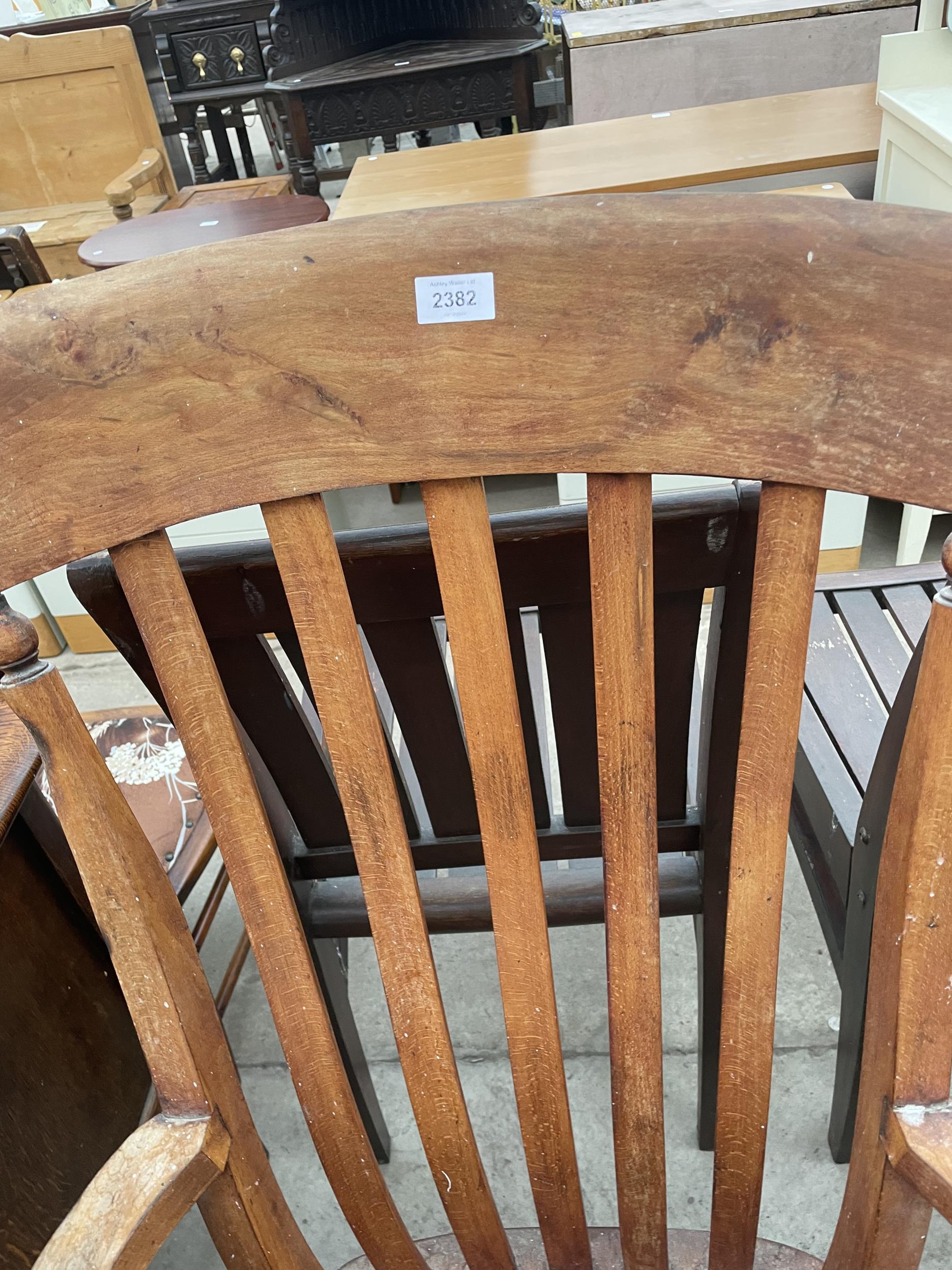 A VICTORIAN ELM AND BEECH FARMHOUSE CHAIR AND SATINWOOD DINING CHAIR - Image 2 of 5