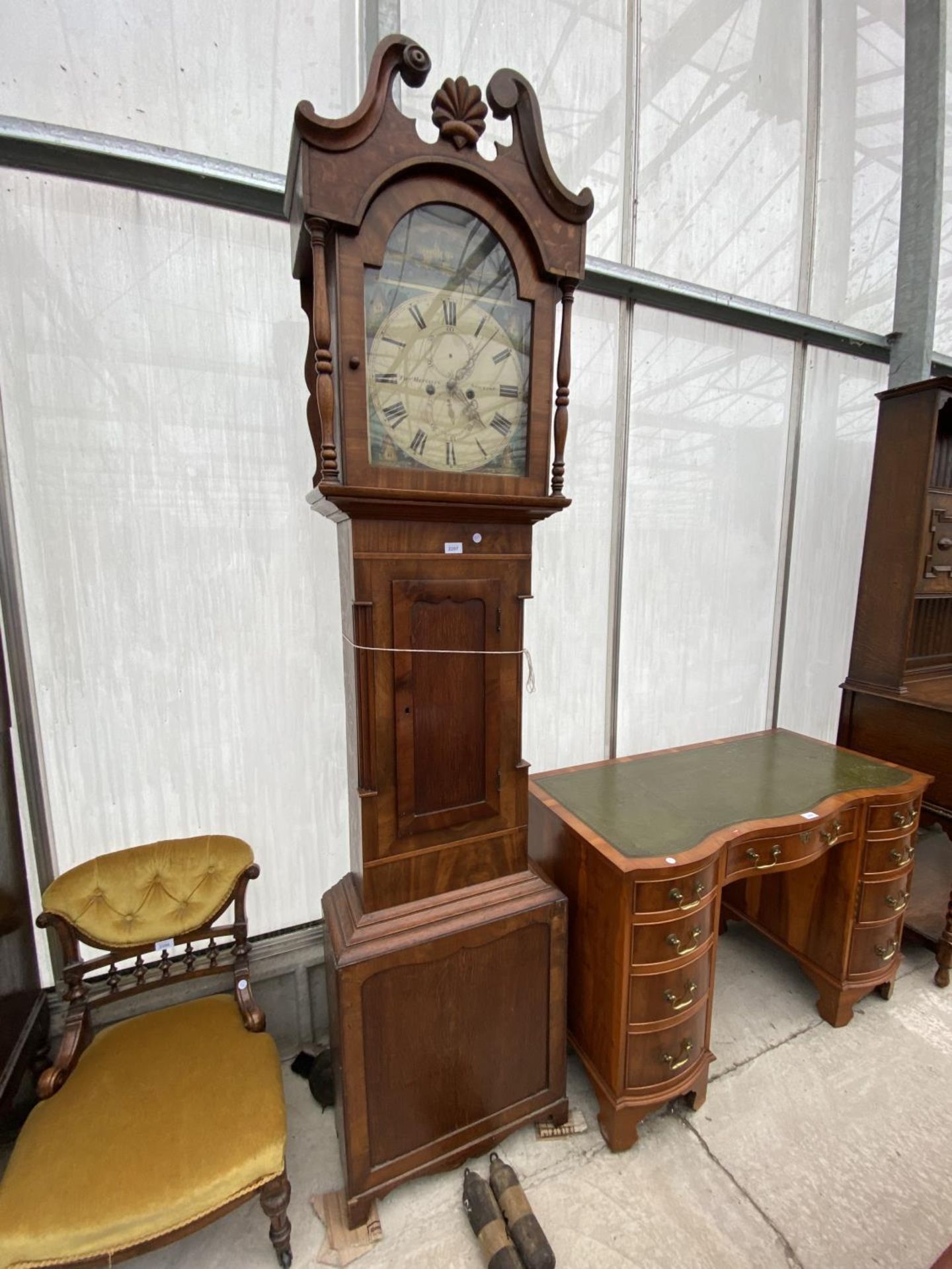 A VICTORIAN MAHGOANY EIGHT-DAY LONGCASE CLOCK WITH PAINTED ENAMEL DIAL, BY THOS. METCALFE, STOCKTON