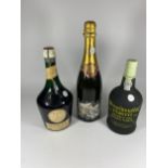 3 X MIXED BOTTLES - ROTHSCHILD CHAMPAGNE, PRESEDENTIAL PORTO & DOM BENEDICTINE