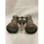 A VINTAGE PAIR OF 'LAMIER' PARIS OPERA GLASSES WITH PINK ENAMELLED DECORATION