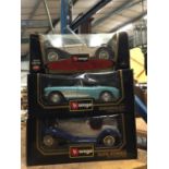 THREE BOXED BURGATO CARS