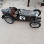 A METAL MODEL OF A 1930s MG RACING CAR - APPROX 4FT LONG