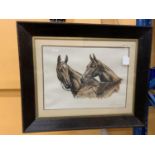 A LEON DANCHIN ORIGINAL SIGNED PRE 1938 LITHOGRAPH OF A PAIR OF HORSES HEADS, 75CM X 61CM