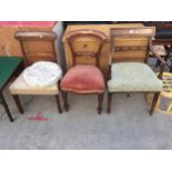 A 19TH CENTURY MAHOGANY CARVER CHAIR AND DINING CHAIR TOGETHER WITH A LATER MAHOGANY DINING CHAIR