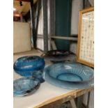 A QUANTITY OF BLUE CLOUD GLASS, MAINLY BOWLS - ONE A/F