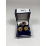 A PAIR OF 9CT YELLOW GOLD KNOT DESIGN EARRINGS AND VINTAGE SWIVEL FOB, WEIGHT OF EARRINGS 3.42G