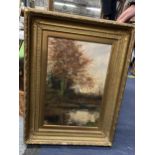 A CHARLES H WHITWORTH (BRITISH 1873-1913) AUTUMN LANDSCAPE SCENE, SIGNED, DATED 1881, OIL ON