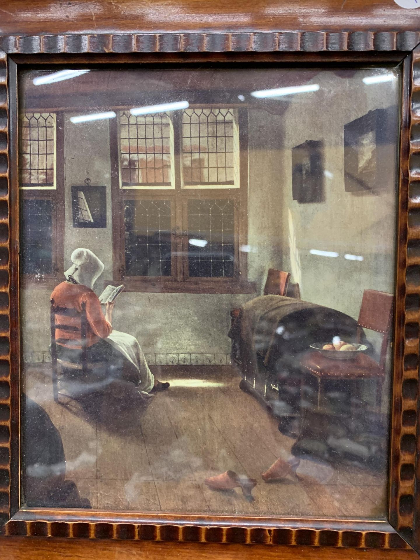 A VINTAGE MAHOGANY FRAMED PRINT OF A WOMAN READING AFTER PIETER JANSSENS ELINGA - Image 2 of 3