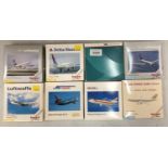 EIGHT BOXED MODEL AEROPLANES, HERPA ETC - SCALE 1:500 & 1:400