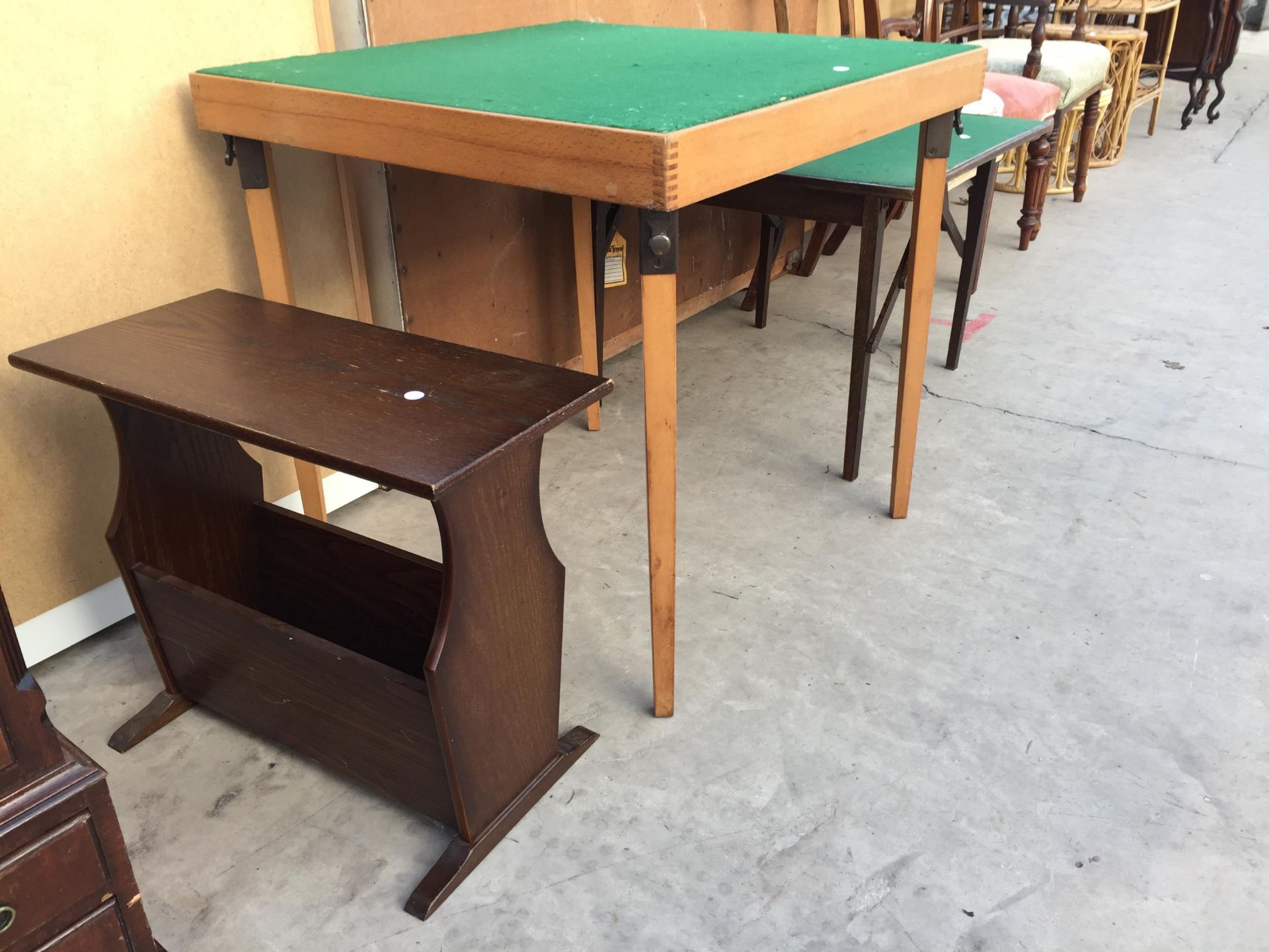 TWO FOLDING CARD TABLES AND A MAGAZINE RACK/TABLE - Image 2 of 2
