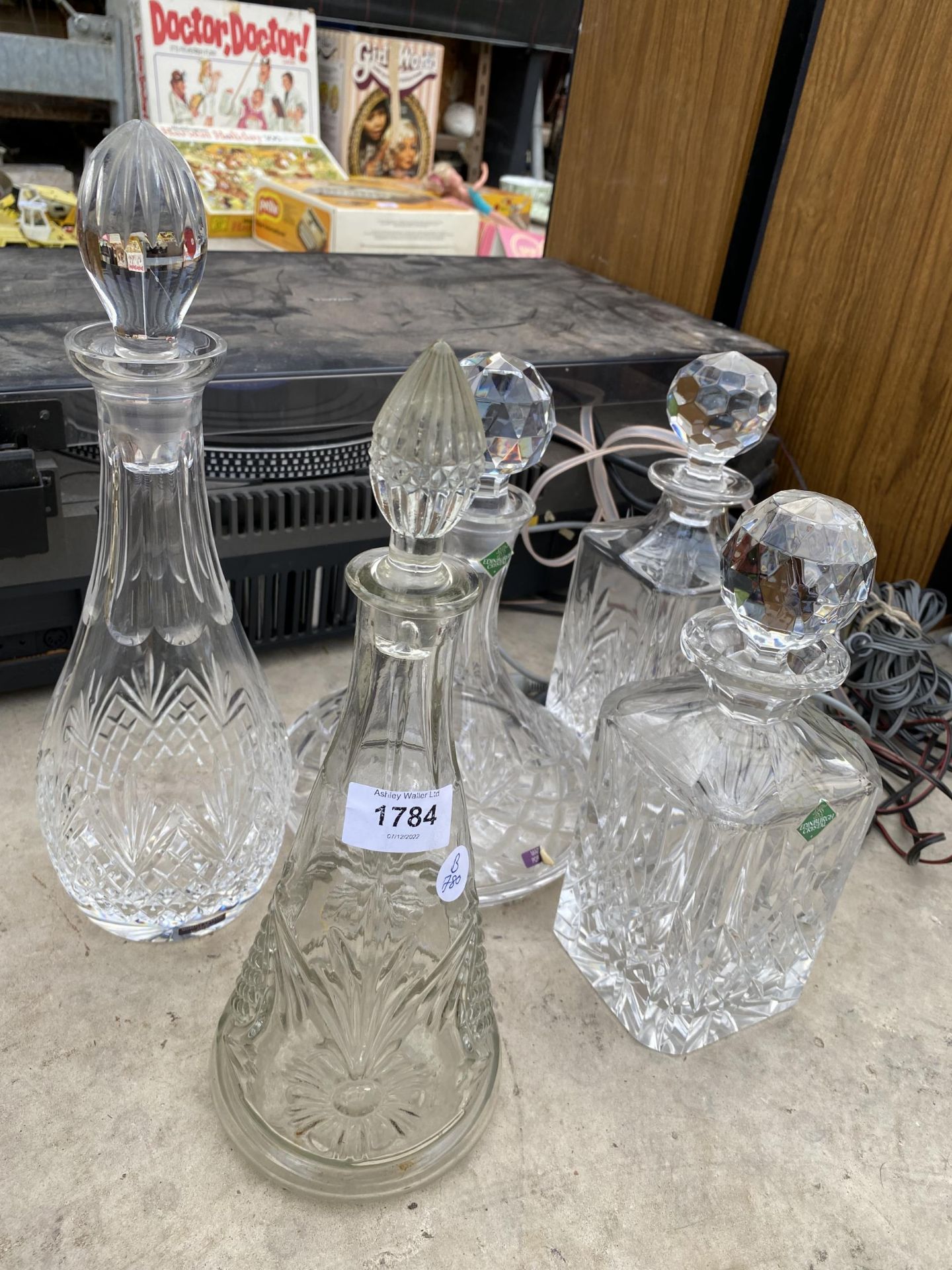 FIVE VARIOUS CUT GLASS DECANTORS - Image 2 of 4