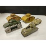 FIVE TIN PLATE TANKS TO INCLUDE AN ARNOLD, TWO A292'S ETC