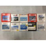 TEN ASSORTED HERPA BOXED AEROPLANE MODELS - SCALE 1:500