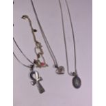 FOUR ASSORTED SILVER NECKLACES